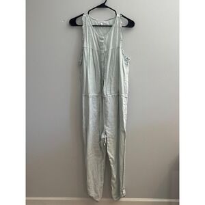 On The Road Womens Light Blue Linen Blend Sleeveless Drawstring Jumpsuit M
